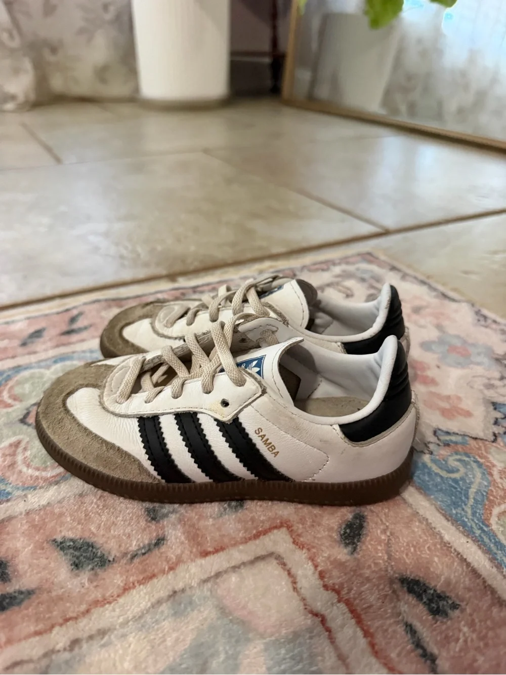 adidas Kids Samba Sneakers in White, Black and Tan